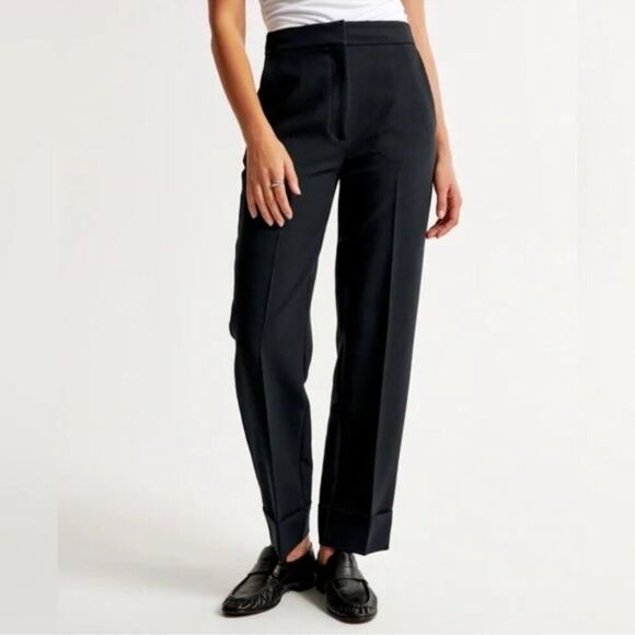 Abercrombie & Fitch Pants - Abercrombie & Fitch High Rise Cuffed Tailored Straight Pants - Black Size 28R